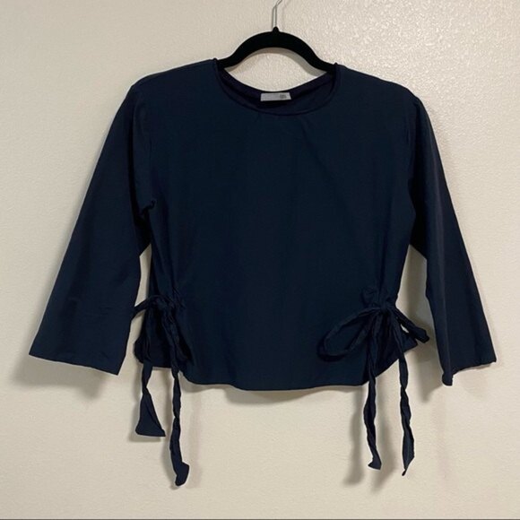 Zara Top women’s Size Small Navy crop Top Blouse - Picture 1 of 10